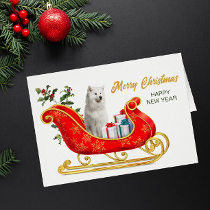Vitt samoyed Hund jul-stilkort Hälsningskort