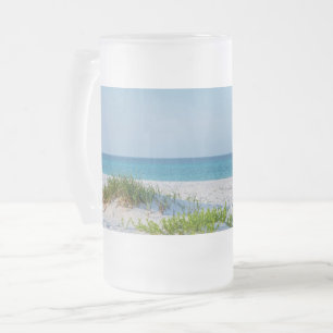 Vitt Sandy Beach Florida Kusten Frosted Glass Frostat Ölglas