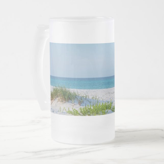 Vitt Sandy Beach Florida Kusten Frosted Glass Frostat Ölglas (Framsida vänster)