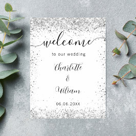 Vitt silver glitter namn manus välkommen poster