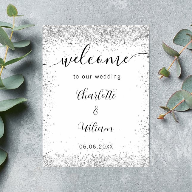 Vitt silver glitter namn manus välkommen poster (Skapare uppladdad)