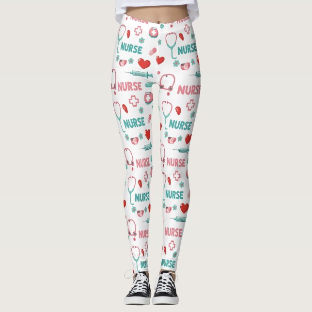 Vitt Sjuksköterskeliv Sömlöst Mönster (1) Leggings (Framsida)