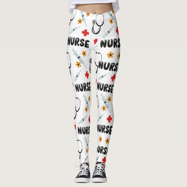 Vitt Sjuksköterskeliv Sömlöst Mönster (2) Leggings (Framsida)