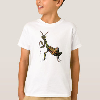 Vitt-skjorta med bönsyrsadesign t-shirt