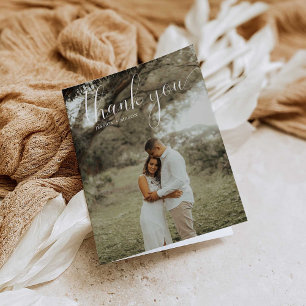 Vitt skript - foto-Tack-mappningskort i Bröllop Tack Kort