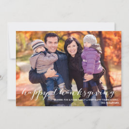 Vitt skript-fotokort med Happy thanksgiving Julkort