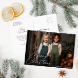 vitt skript, handskriftsbrev, julklapp vykort<br><div class="desc">En modern fotojulklapp med vit snyggt. Du kan anpassa helgdag bild- och textbild.</div>