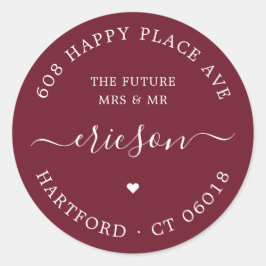 Vitt skript Returadressen Framtida Bröllop Runt Klistermärke