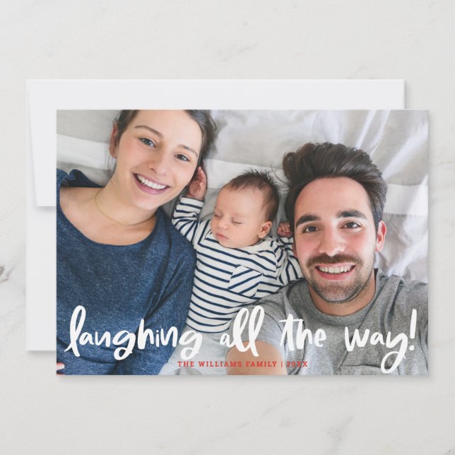 Vitt skript som döper hela Helgdag Photo Julkort (Framsida)