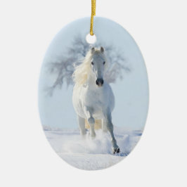 Vitt Snö Stallion och Träd Horse Helgdag Ornament
