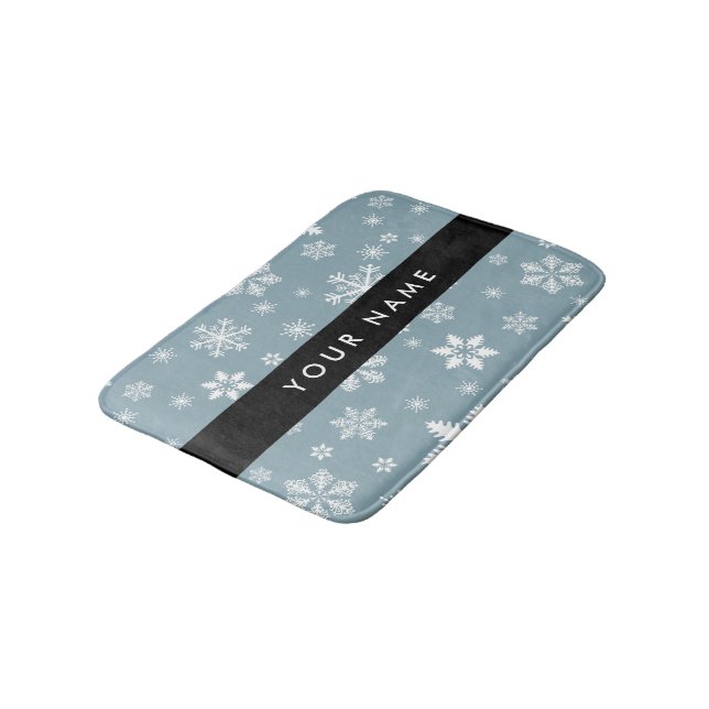 Vitt Snöflingor, Grått, ditt namn, personalisera Badrumsmatta (Vinklad)