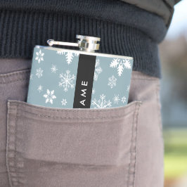 Vitt Snöflingor, Grått, ditt namn, personalisera Fickplunta