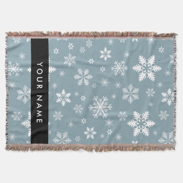 Vitt Snöflingor, Grått, ditt namn, personalisera Filt (Framsidan)