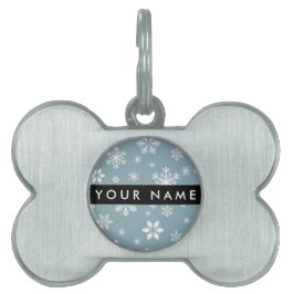 Vitt Snöflingor, Grått, ditt namn, personalisera ID-bricka Husdjur