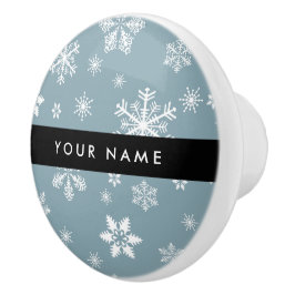 Vitt Snöflingor, Grått, ditt namn, personalisera Knopp