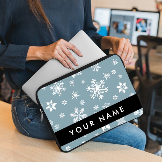 Vitt Snöflingor, Grått, ditt namn, personalisera Laptop Fodral (Skapare uppladdad)