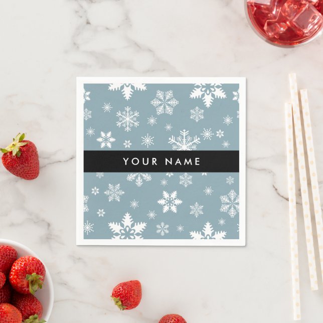 Vitt Snöflingor, Grått, ditt namn, personalisera Pappersservett (Insitu)