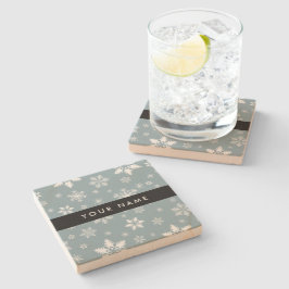 Vitt Snöflingor, Grått, ditt namn, personalisera Stenunderlägg