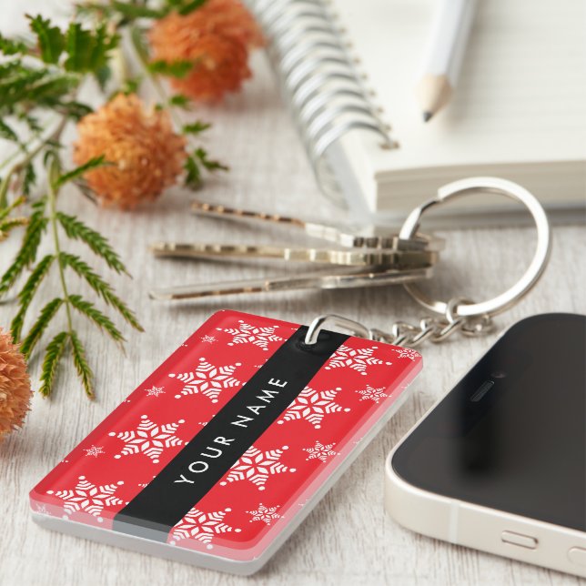 Vitt Snöflingor, rött, ditt namn, Anpassa (Högra Framsidan)