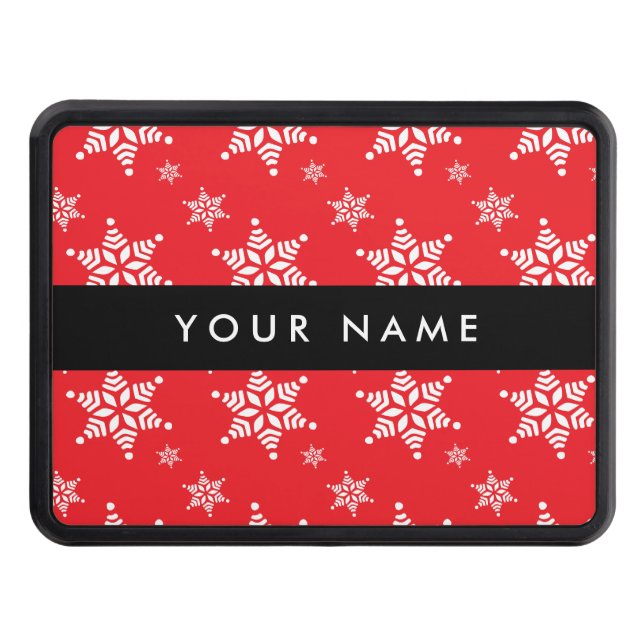 Vitt Snöflingor, rött, ditt namn, Anpassa Dragkroksskydd (Framsidan)