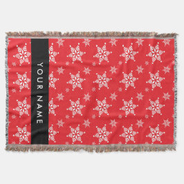 Vitt Snöflingor, rött, ditt namn, Anpassa Filt