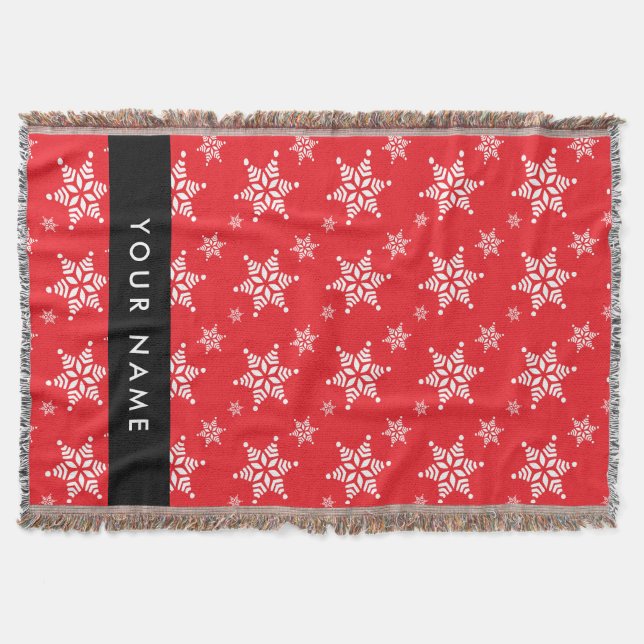 Vitt Snöflingor, rött, ditt namn, Anpassa Filt (Framsidan)