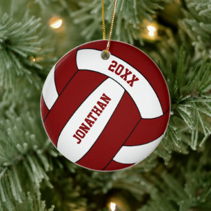 Vitt sportlag för maronsport färg-pojkar volleybal julgransprydnad keramik