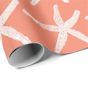 Vitt Starfish Mönster Salmon Rosa Orange Cute Presentpapper