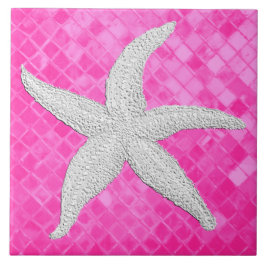 Vitt Starfish Rosa Sea Glass Mönster Kakelplatta