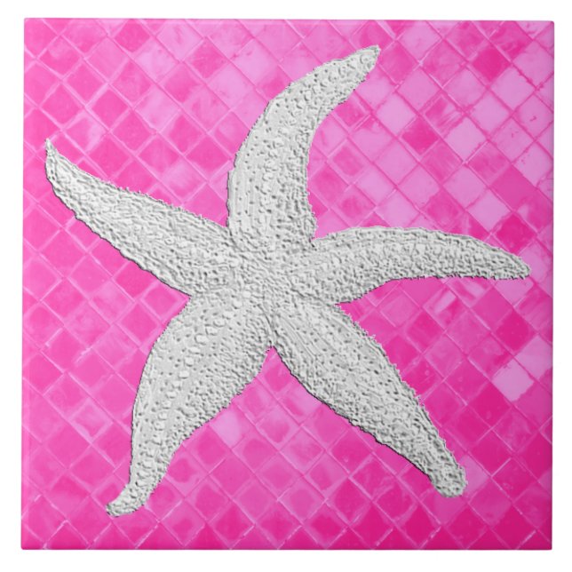 Vitt Starfish Rosa Sea Glass Mönster Kakelplatta (Framsidan)