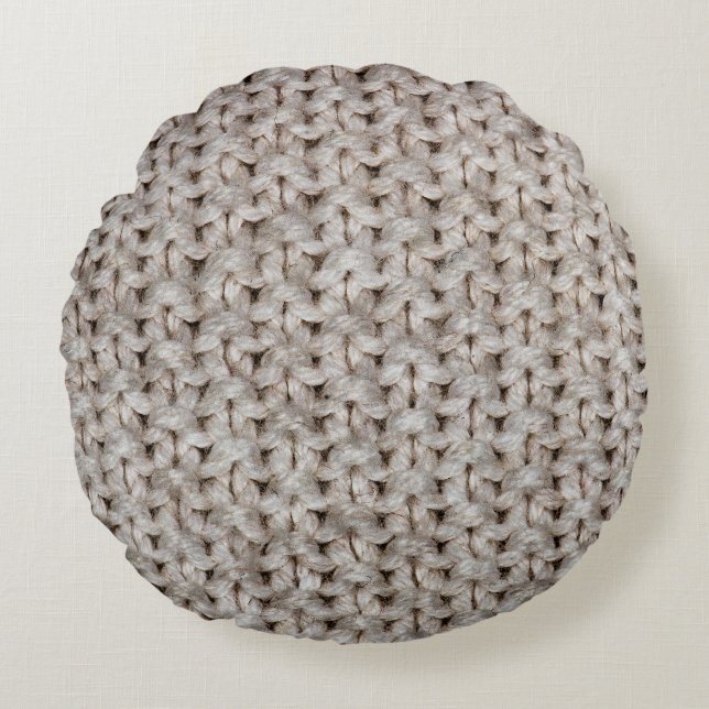 Vitt stickande ull: mysiga struktur. rund kudde (Framsidan)