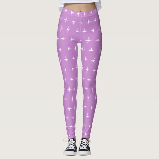 Vitt stjärnmönster på violett leggings (Framsida)