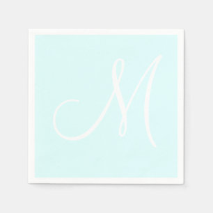 Vitt stort Elegant-monogram Pastel Cyan Pappersservett
