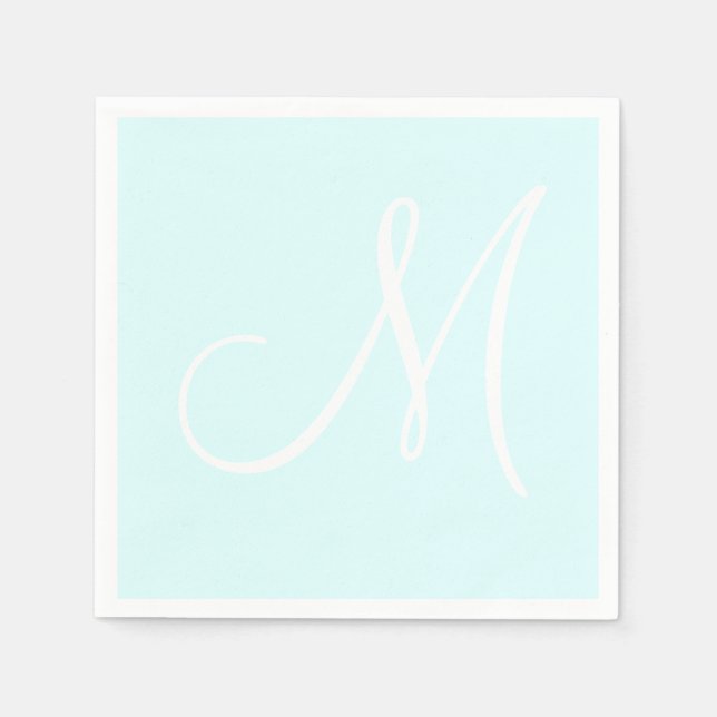 Vitt stort Elegant-monogram | Pastel Cyan Pappersservett (Framsidan)