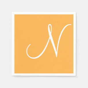 Vitt stort Elegant-monogram Pastellkrita, Orange Pappersservett