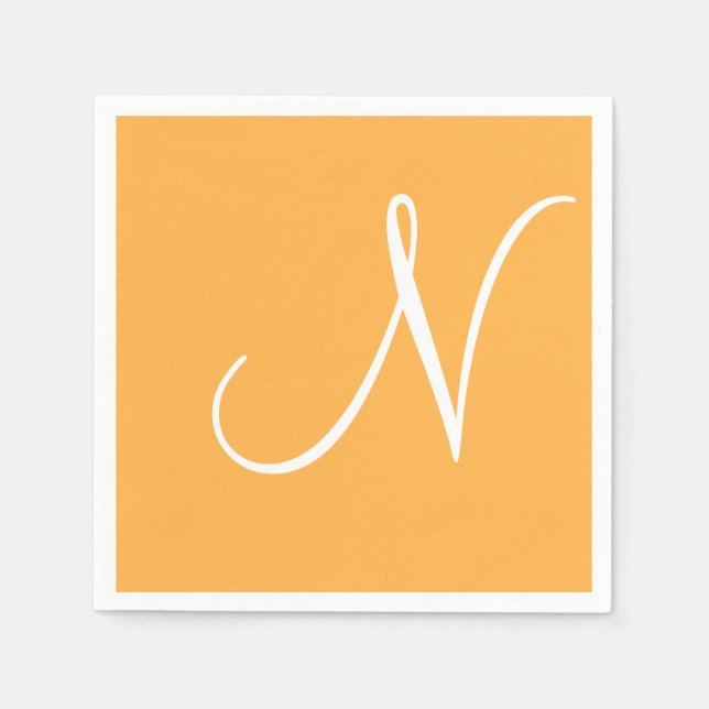 Vitt stort Elegant-monogram | Pastellkrita, Orange Pappersservett (Framsidan)