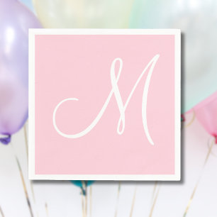 Vitt stort Elegant-monogram Pastellns Rosa Pappersservett