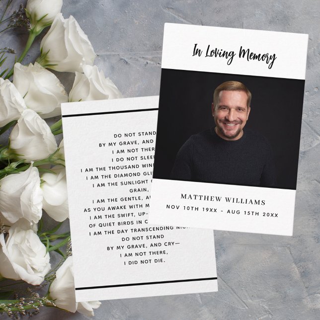 Vitt svart fotopapperkort för enkel begravning visitkort (Skapare uppladdad)