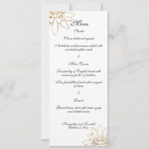 Vitt, svart och guld bröllop-menykort