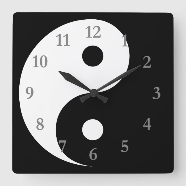 Vitt Svart Yin Yang-symbol med grå siffror Fyrkantig Klocka (Framsida)