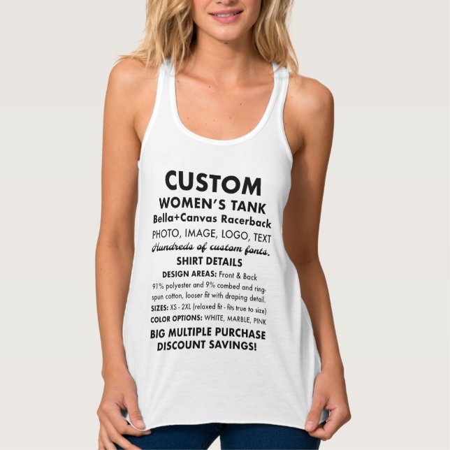 Vitt Tanktop för kvinnlig Anpassningsbar Personlig Linne Med Racerback (Framsida)