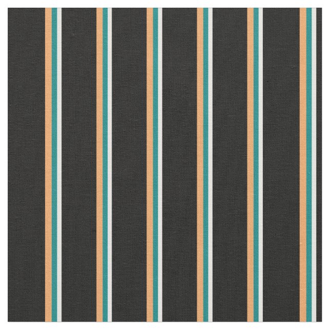 Vitt, Teal, Brown och Black Linjer Tyg (Närbild)