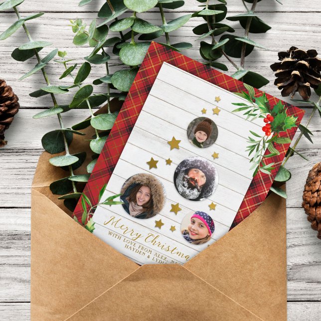 Vitt trä och rött skal | Julgran 4-foto Helg Vykort (Skapare uppladdad)