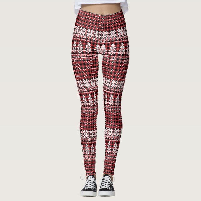 Vitt träd och snöflinga-leggings leggings (Framsida)