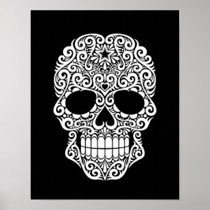 Vitt trålsocker Skull på svart Poster