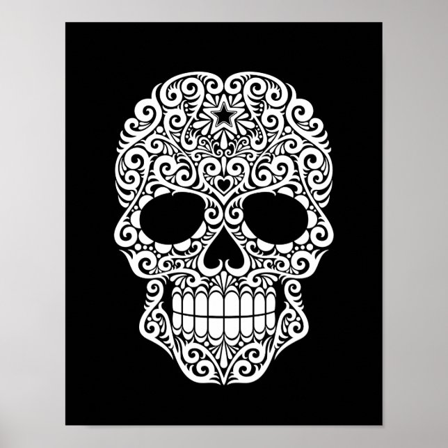 Vitt trålsocker Skull på svart Poster (Framsidan)