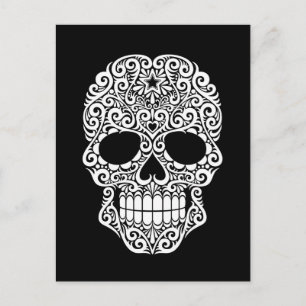 Vitt trålsocker Skull på svart Vykort