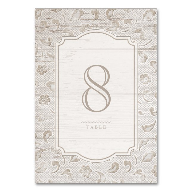 Vitt trästrålekort för snöre, landsbyggsbröllop, b bordsnummer (Framsidan)