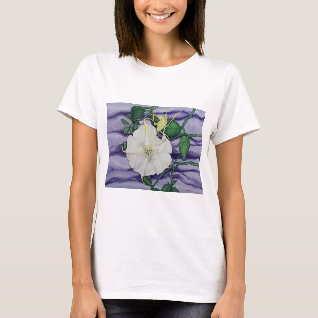 VitT-tröja med vitblomman på lavendel T Shirt (Framsida)