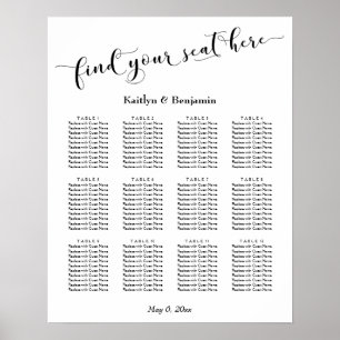 Vitt typografi bröllopsmottagning sittplatskarta poster